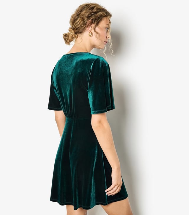 Apricot Women's Dark Green Velvet Angel Sleeve Dress Apricot New Look - 3