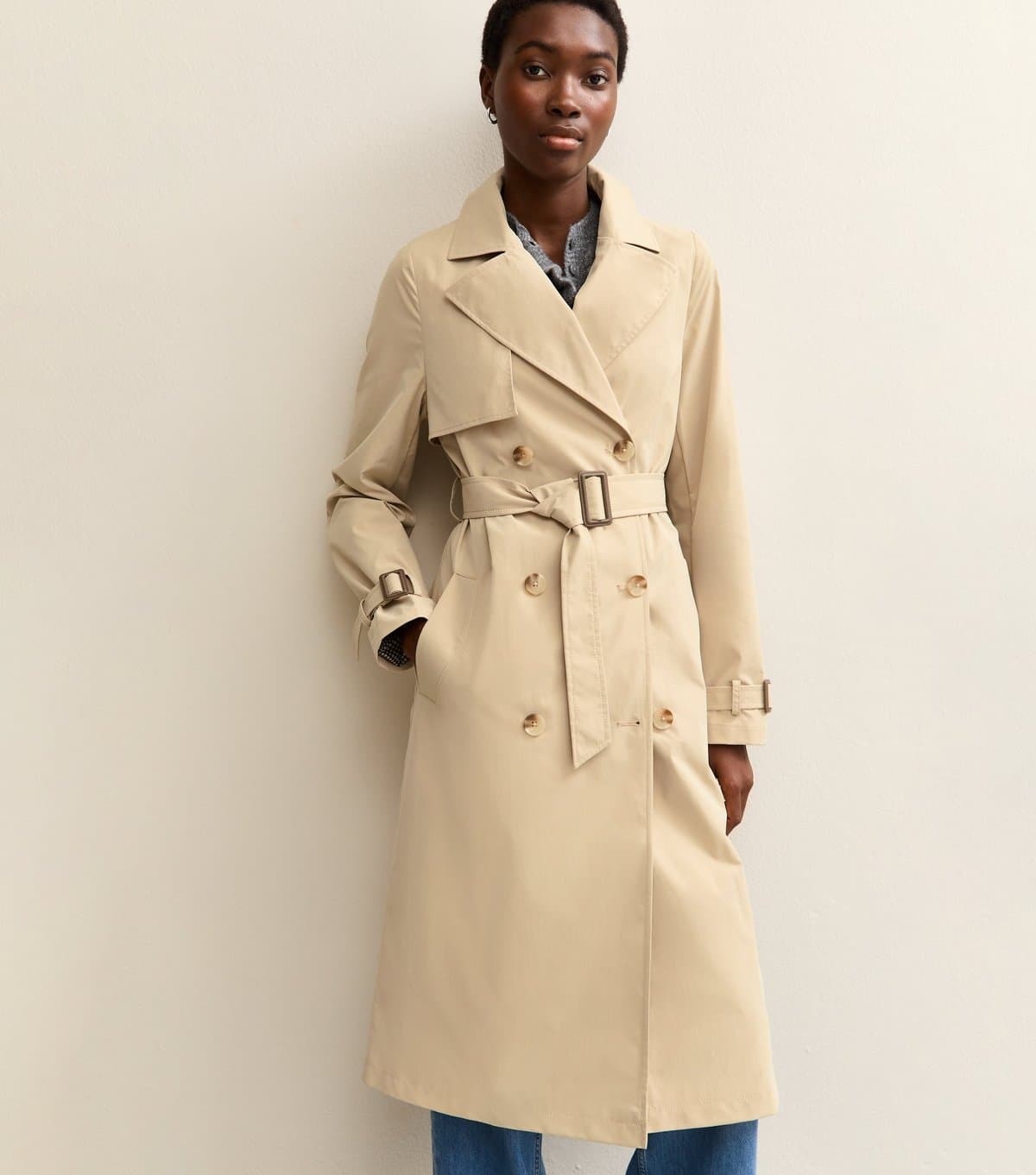 New Look Women's Tall Stone Double Breasted Mac Trench Coat New Look