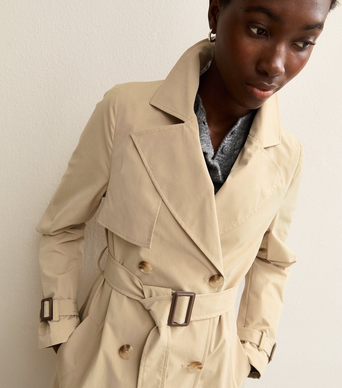 New Look Women's Tall Stone Double Breasted Mac Trench Coat New Look - 4