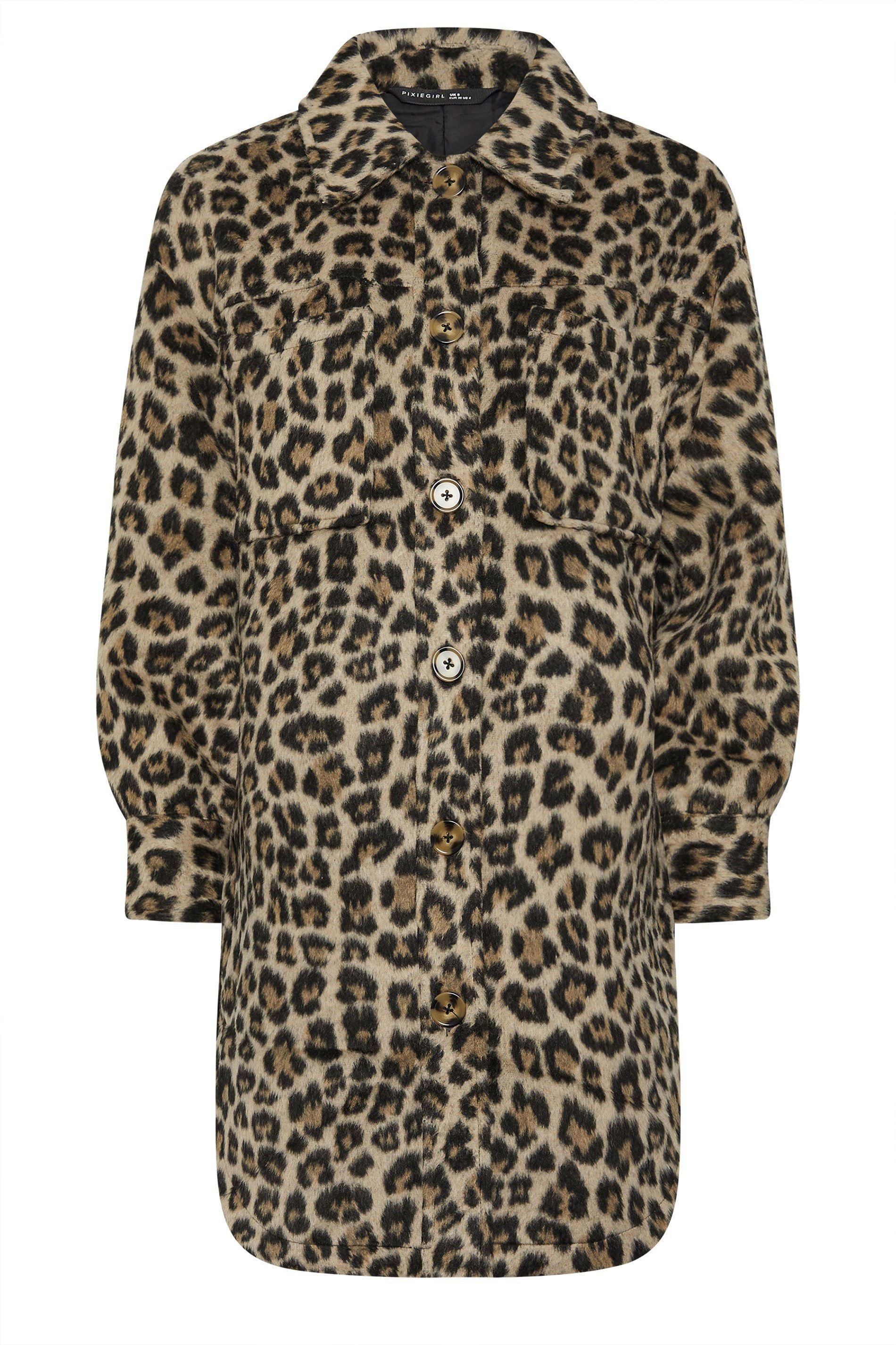 PixieGirl PixieGirl Women's Petite Leopard Shacket in Brown - 2