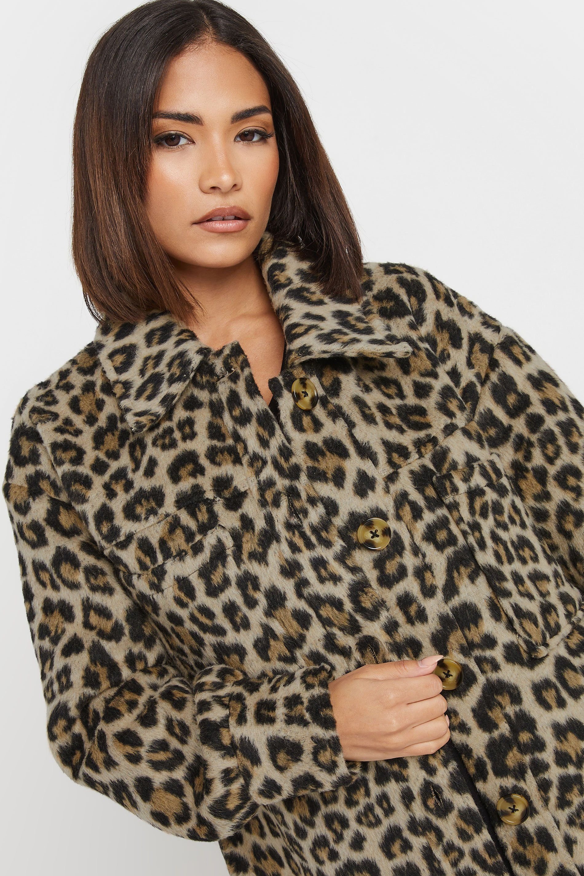 PixieGirl PixieGirl Women's Petite Leopard Shacket in Brown - 3