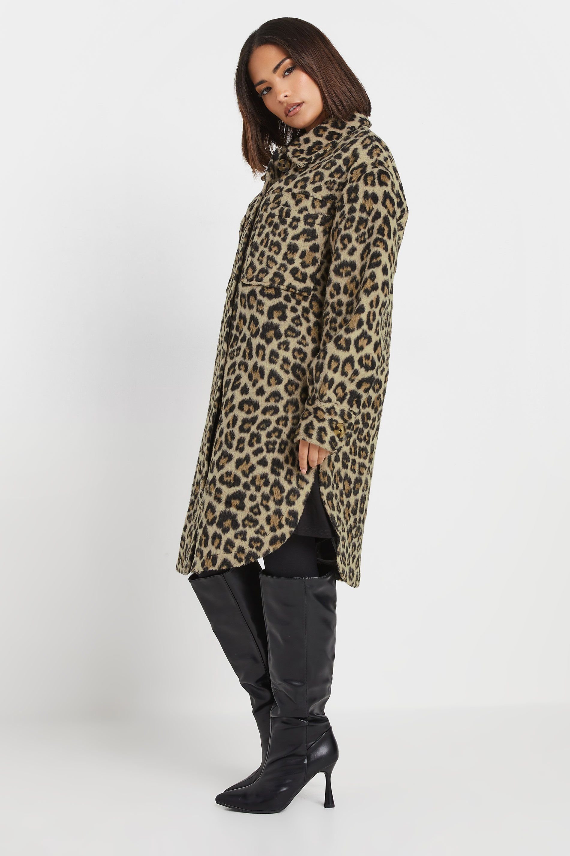 PixieGirl PixieGirl Women's Petite Leopard Shacket in Brown - 4