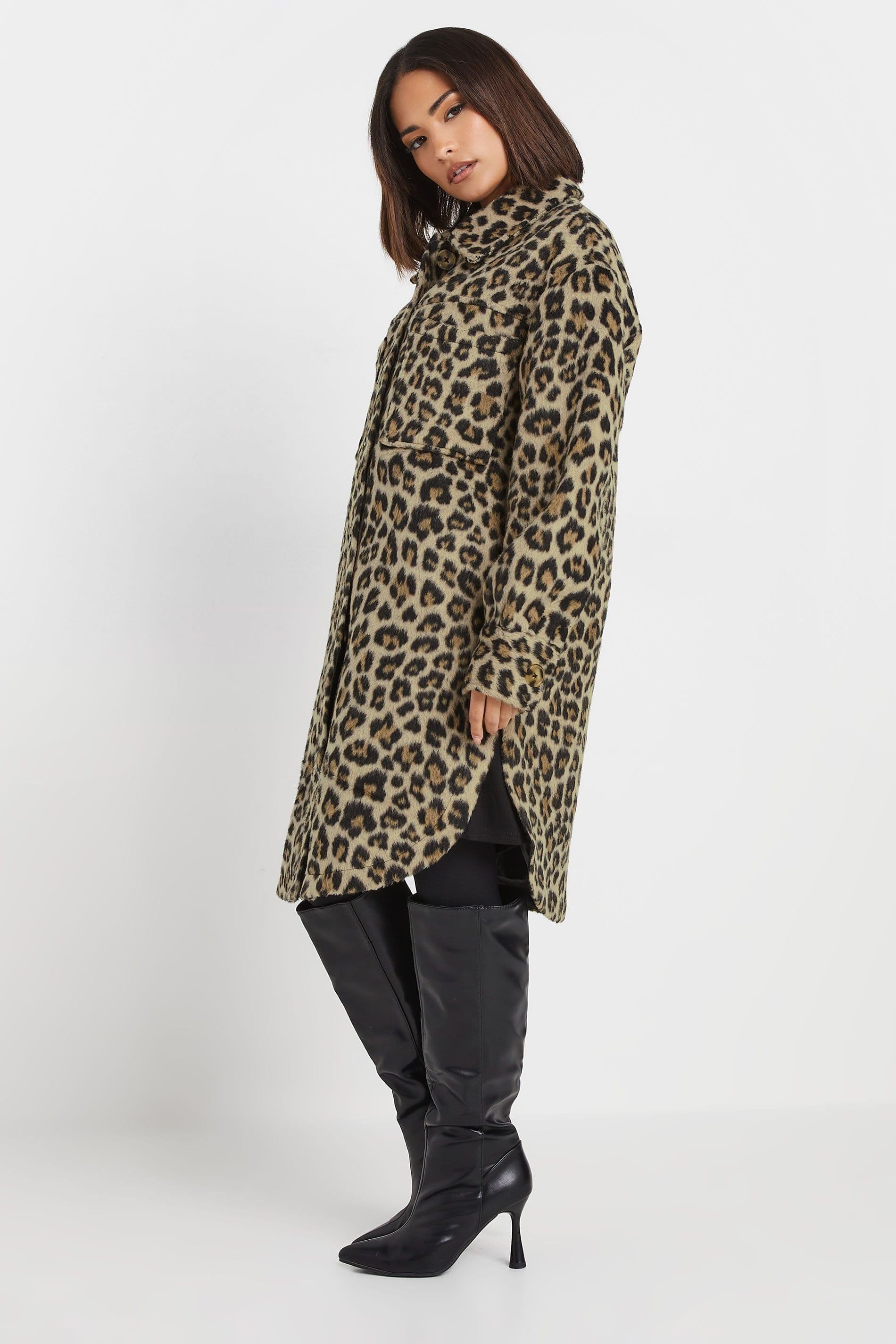PixieGirl PixieGirl Women's Petite Leopard Shacket in Brown - 4