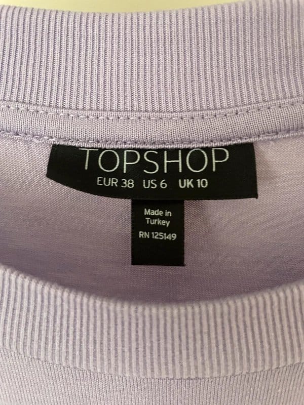 Topshop Lilac Ribbed T-Shirt Top Size 10