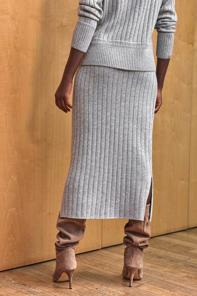 Pure Collection Pure Collection Women's Wool Cashmere Ribbed Skirt in Grey - 3