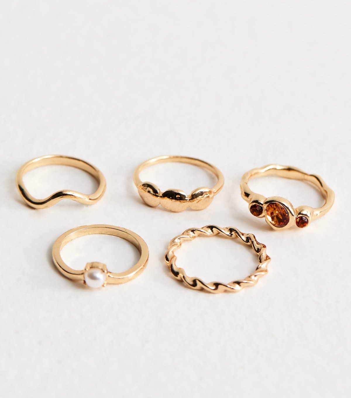 New Look Pack of 5 Gold Tone Twist Enamel Rings New Look