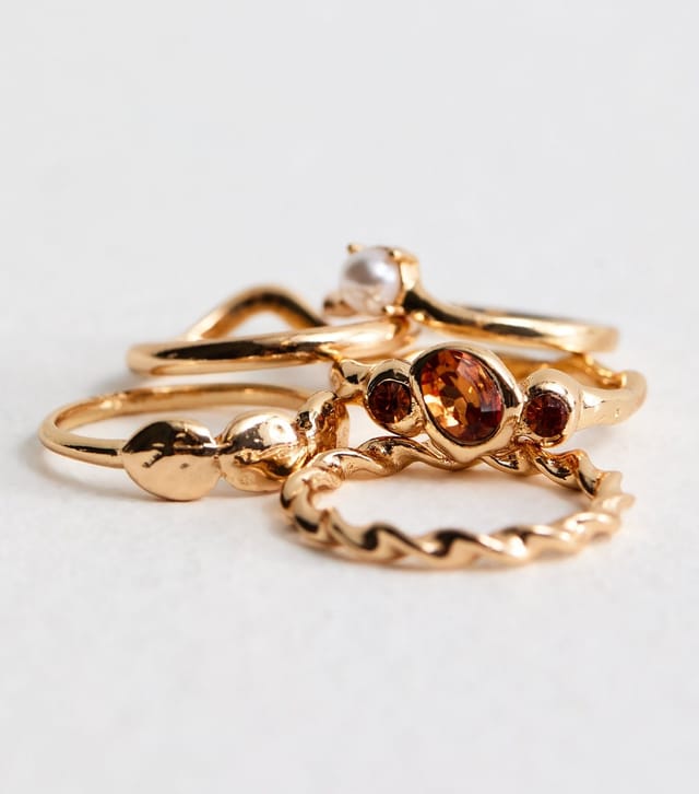 New Look Pack of 5 Gold Tone Twist Enamel Rings New Look - 2