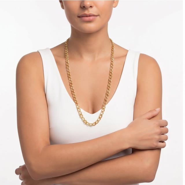 Gold Trip Gold Trip Women's Vintage Textured Long Curb Chain in Gold - 2