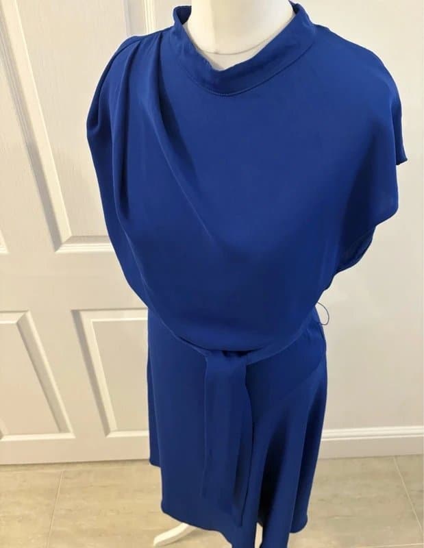 ASOS ASOS Cobalt Blue Midi Dress UK 8 | High Neck Belted Open Back Occasion Dress Elegant