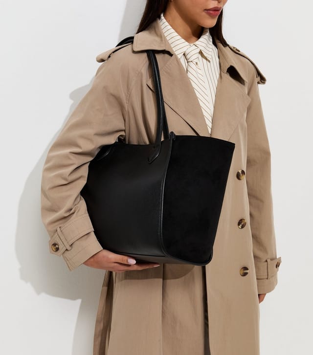 New Look Black Faux Leather Contrast Wing Tote Bag Vegan New Look - 2