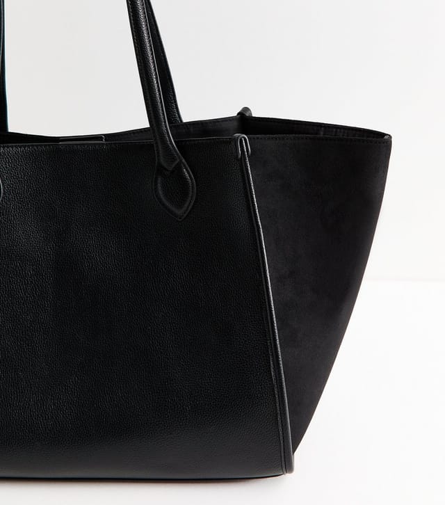 New Look Black Faux Leather Contrast Wing Tote Bag Vegan New Look - 3