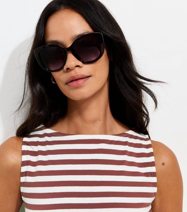 New Look Women's Red Cotton Rich Striped Slash Neck Tank Top New Look - 2