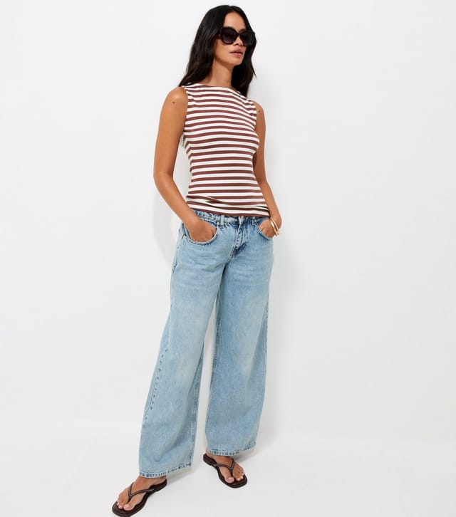 New Look Women's Red Cotton Rich Striped Slash Neck Tank Top New Look - 3