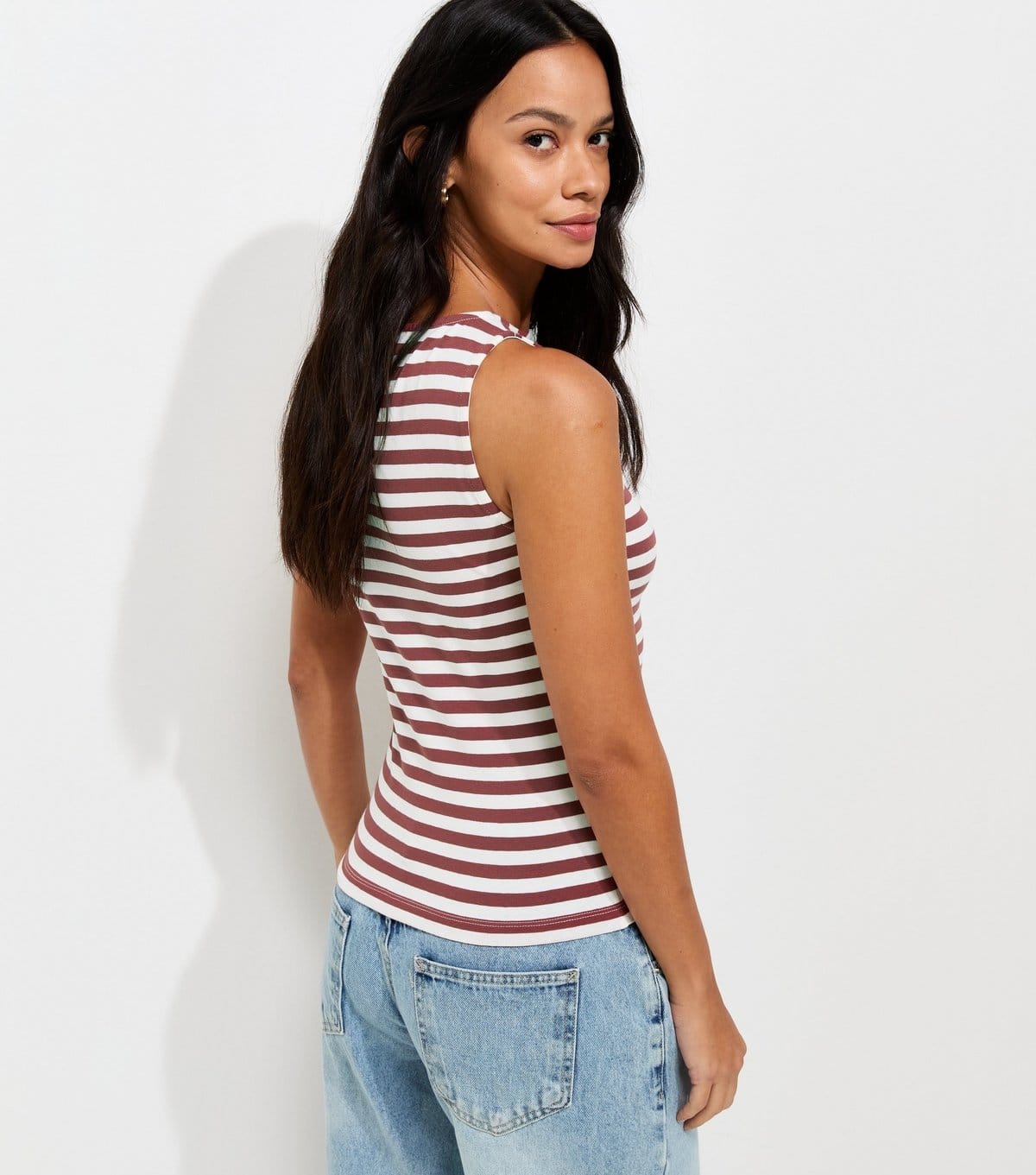New Look Women's Red Cotton Rich Striped Slash Neck Tank Top New Look - 4