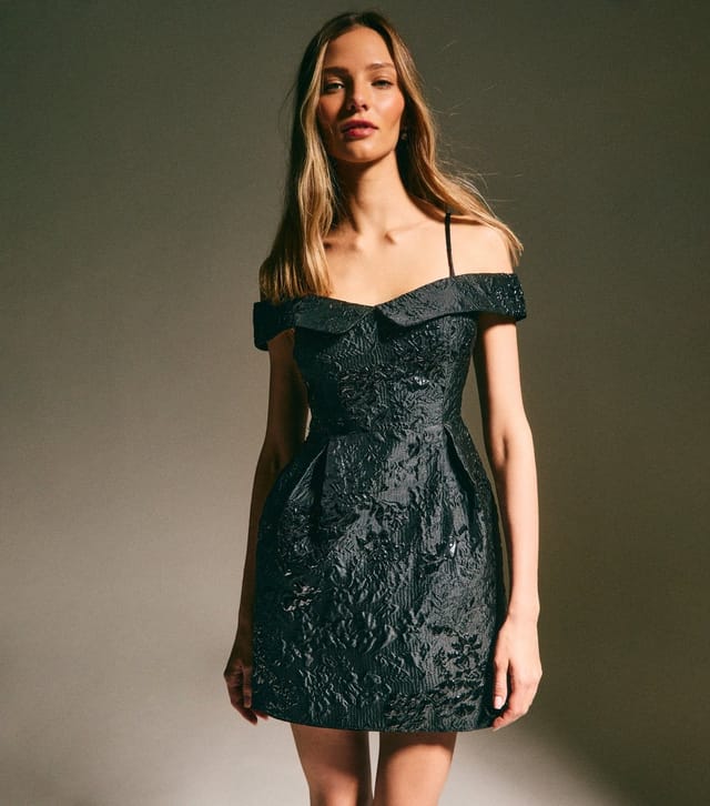 New Look Women's Black Floral Jacquard Bardot Mini Dress New Look - 2