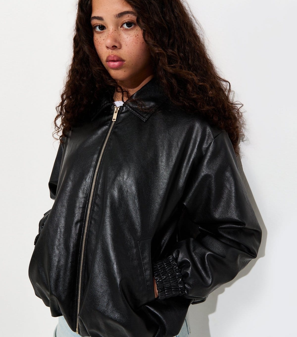 New Look Black Faux Leather Bomber Jacket