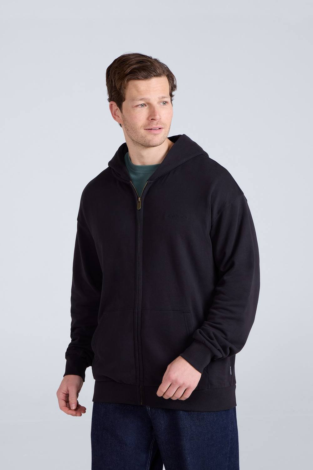 Animal Animal Men's 'Icon' Warm Comfortable Adjustable Hood Casual Logo Zip Through Hoodie in Black - 3
