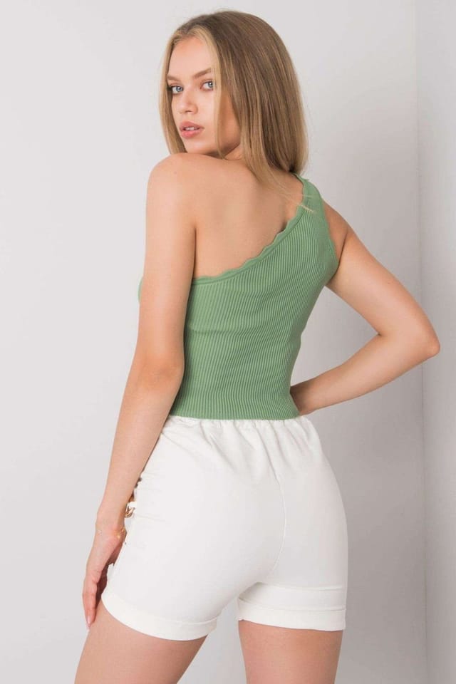Love Lace Love Lace Women's One Shoulder Ribbed Acrylic Top in Green - 3