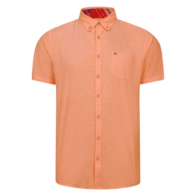 Peter Gribby Peter Gribby Men's Short Sleeve Linen Rich Shirt in Peach - 2