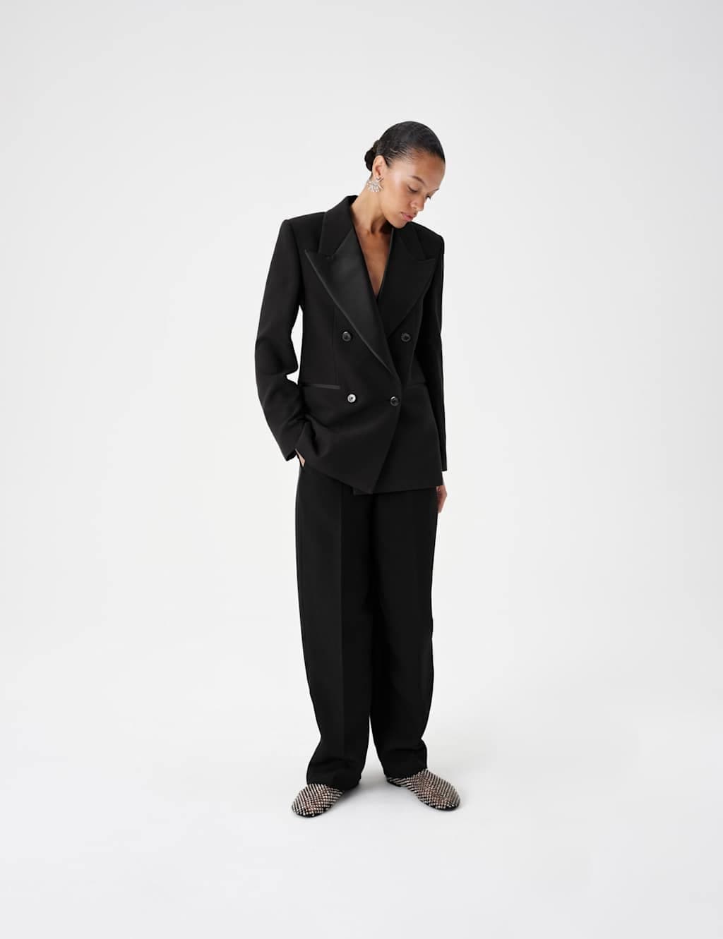 Marks & Spencer M&S Tuxedo Relaxed Straight Leg Trousers Black