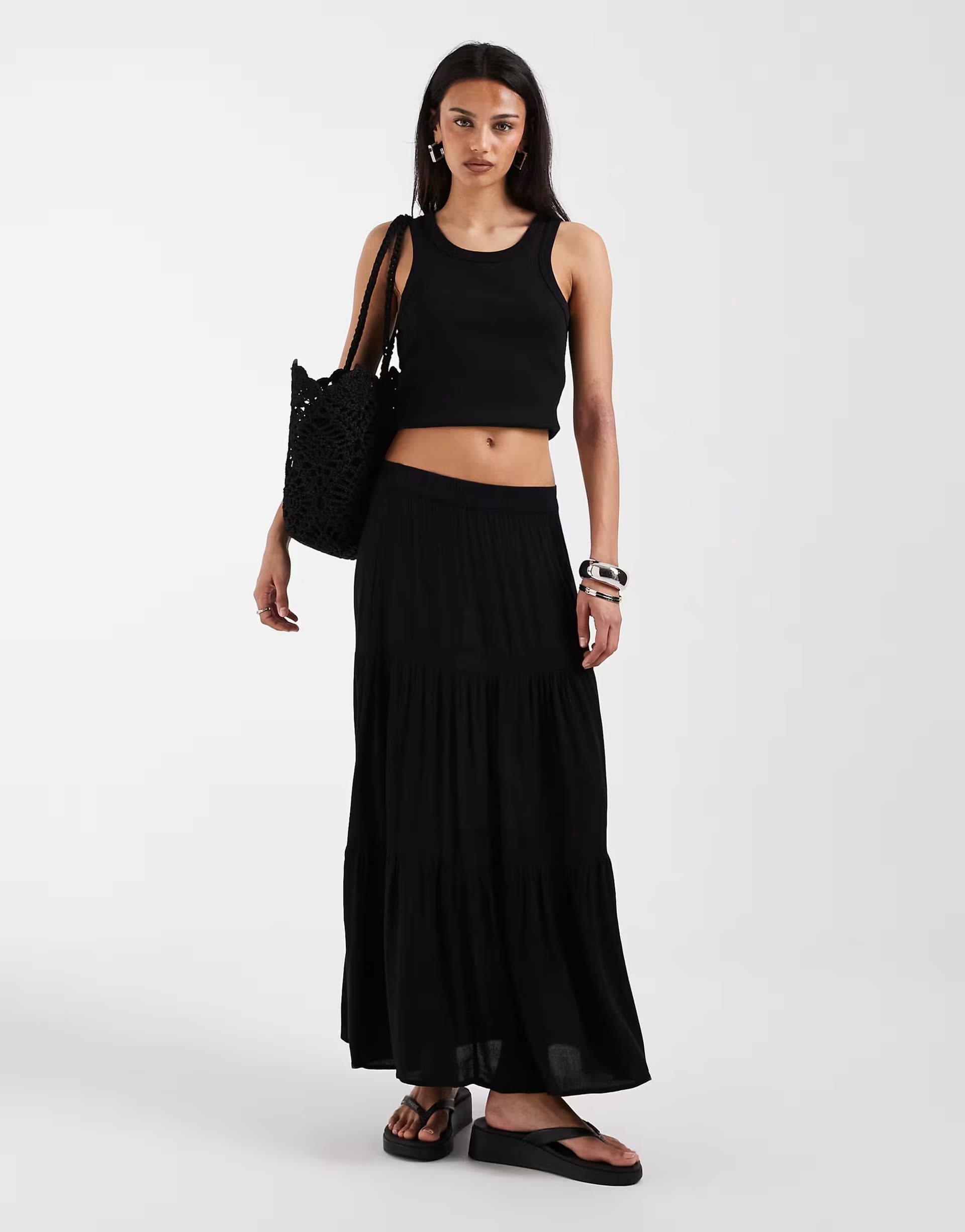 ASOS ASOS Black Tiered Maxi Skirt