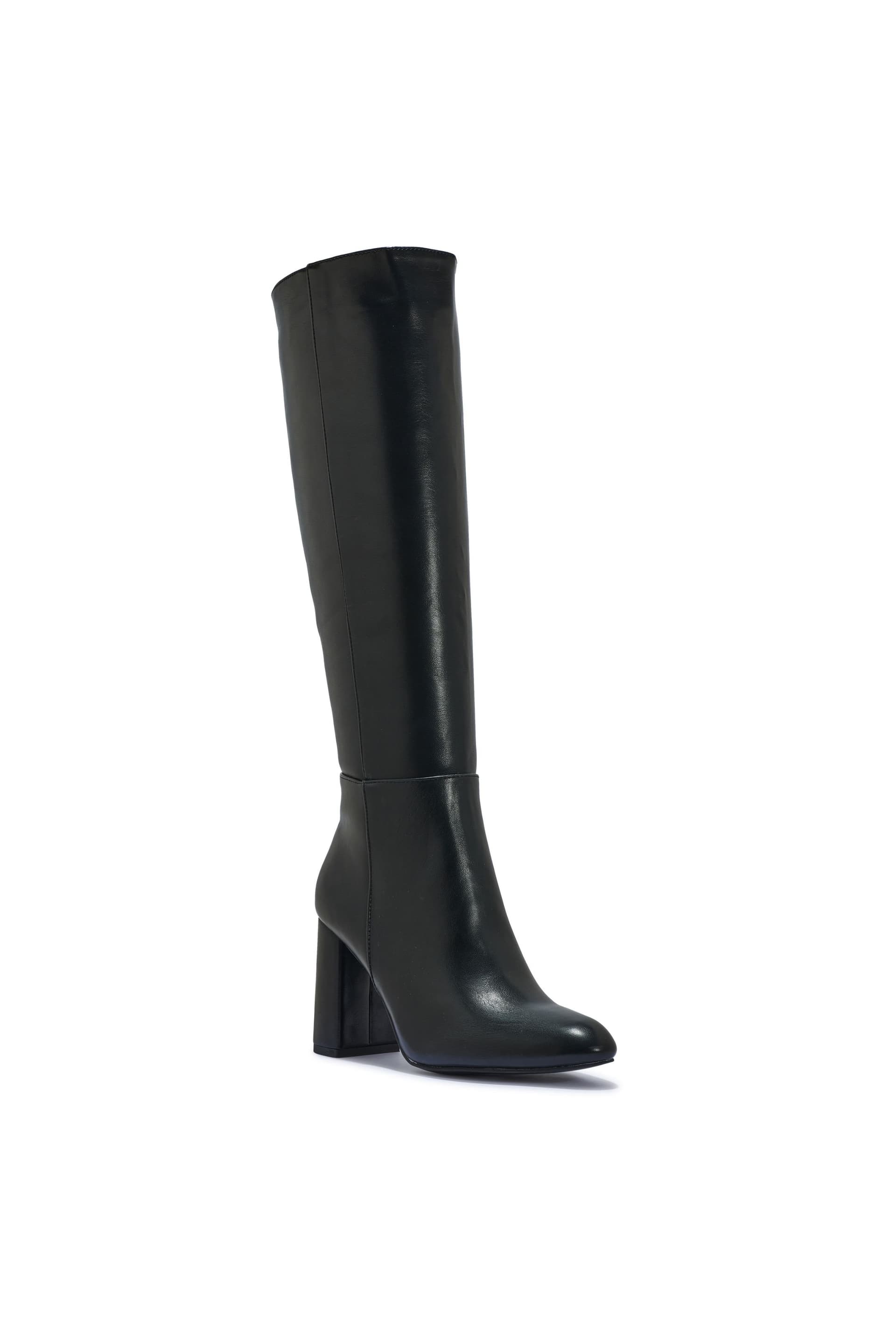 Truffle Collection Truffle Collection Women's Mid-Calf Boots Zip Closure Polyurethane Round Toe Block Heel Shoes in True Black