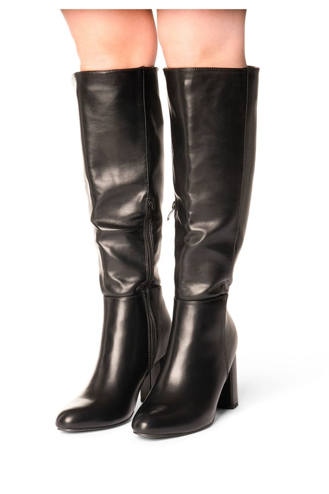 Truffle Collection Truffle Collection Women's Mid-Calf Boots Zip Closure Polyurethane Round Toe Block Heel Shoes in True Black - 3