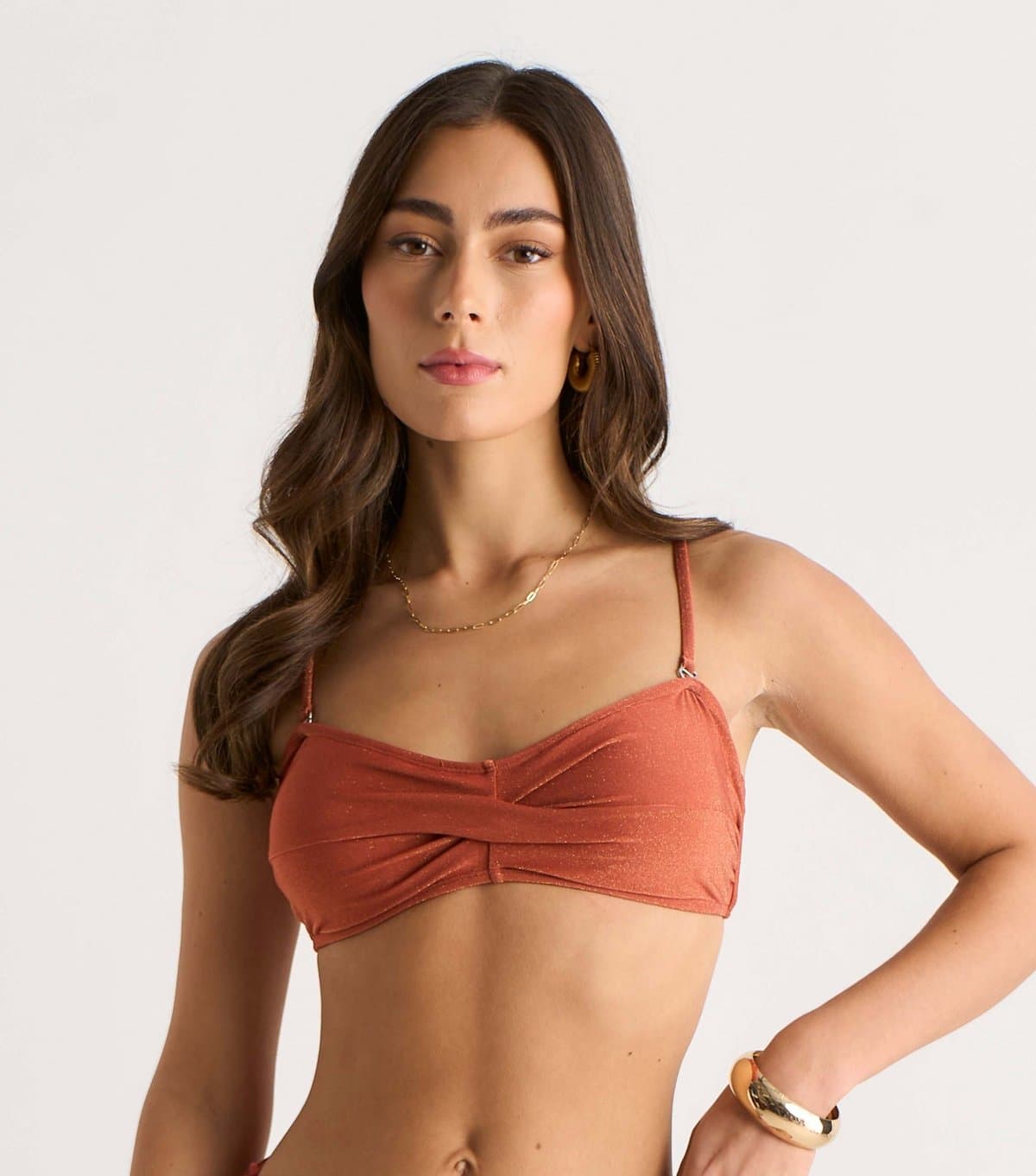Gini London Women's Rust Metallic Twisted Bikini Top Gini London New Look