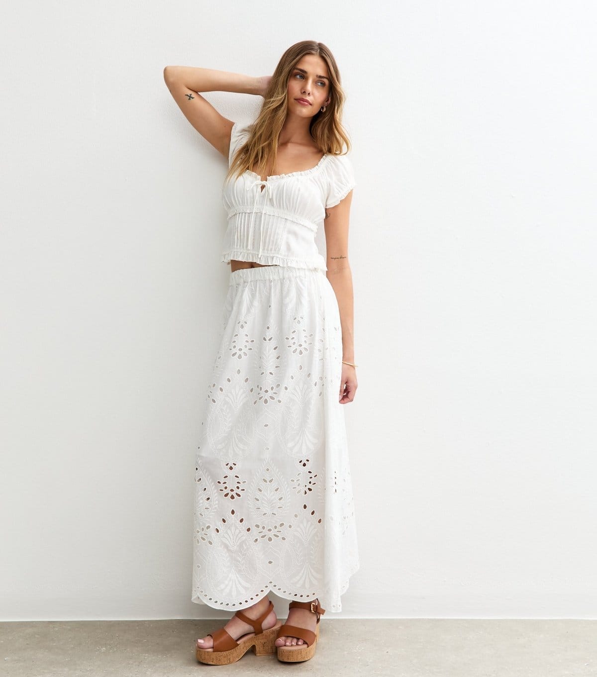 Women's White Embroidered Midi Skirt New Look