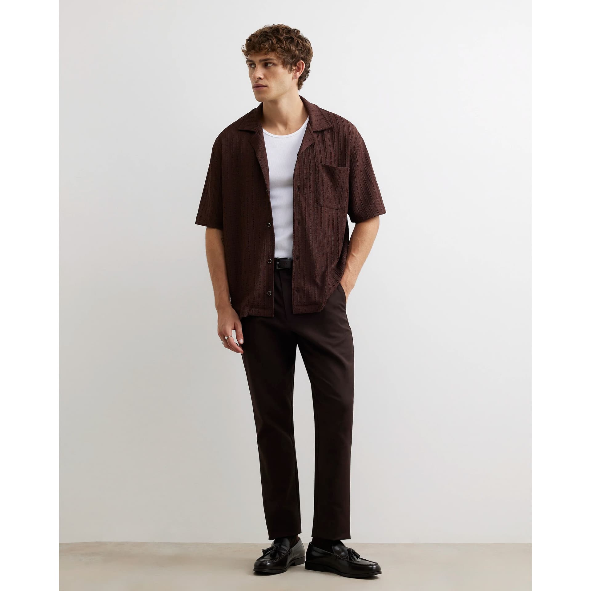 River Island Mens River Island Brown Slim Fit Cotton Blend Chino Trousers