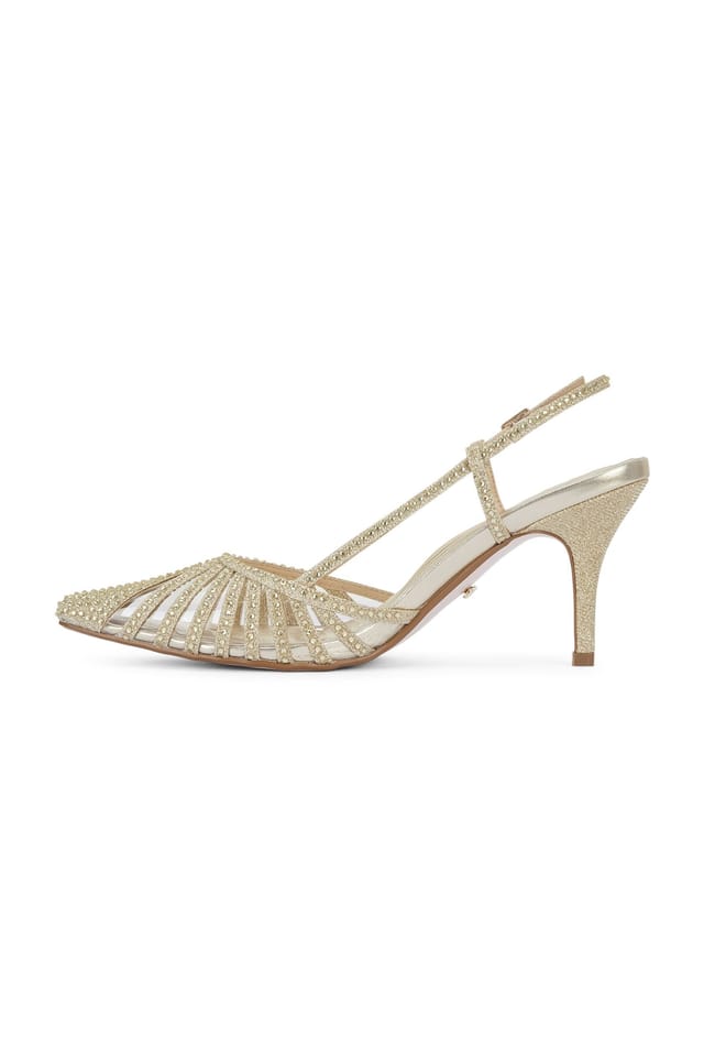 MALOW LONDON MALOW LONDON Women's Selena Slingback Heels Buckle PU/Patent Pointed Toe Stiletto Shoes in Gold - 3