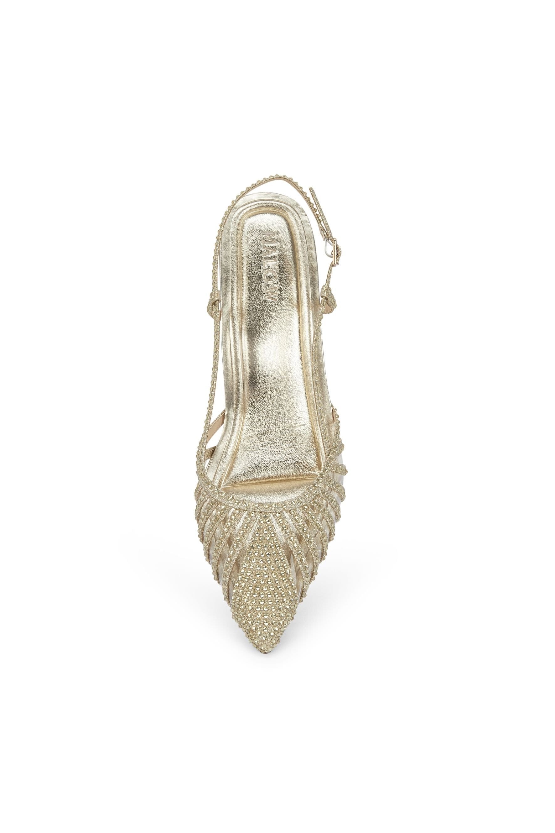 MALOW LONDON MALOW LONDON Women's Selena Slingback Heels Buckle PU/Patent Pointed Toe Stiletto Shoes in Gold - 4