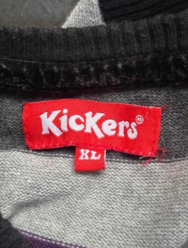 Kickers Y2K Kickers Striped V Neck Sweater - 100%Cotton - Size XL
