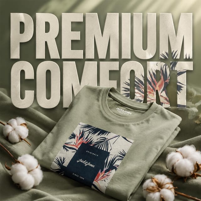 jack & jones Jack & Jones Men's Floral Logo T-Shirt Cotton Crew Neck Casual Tee, Sea Spray in Olive - 3