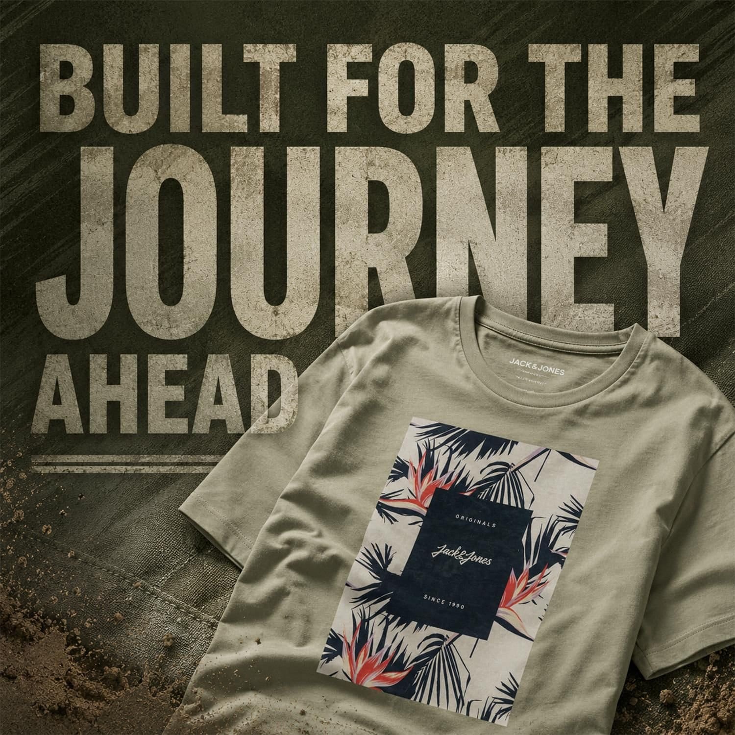 jack & jones Jack & Jones Men's Floral Logo T-Shirt Cotton Crew Neck Casual Tee, Sea Spray in Olive - 4