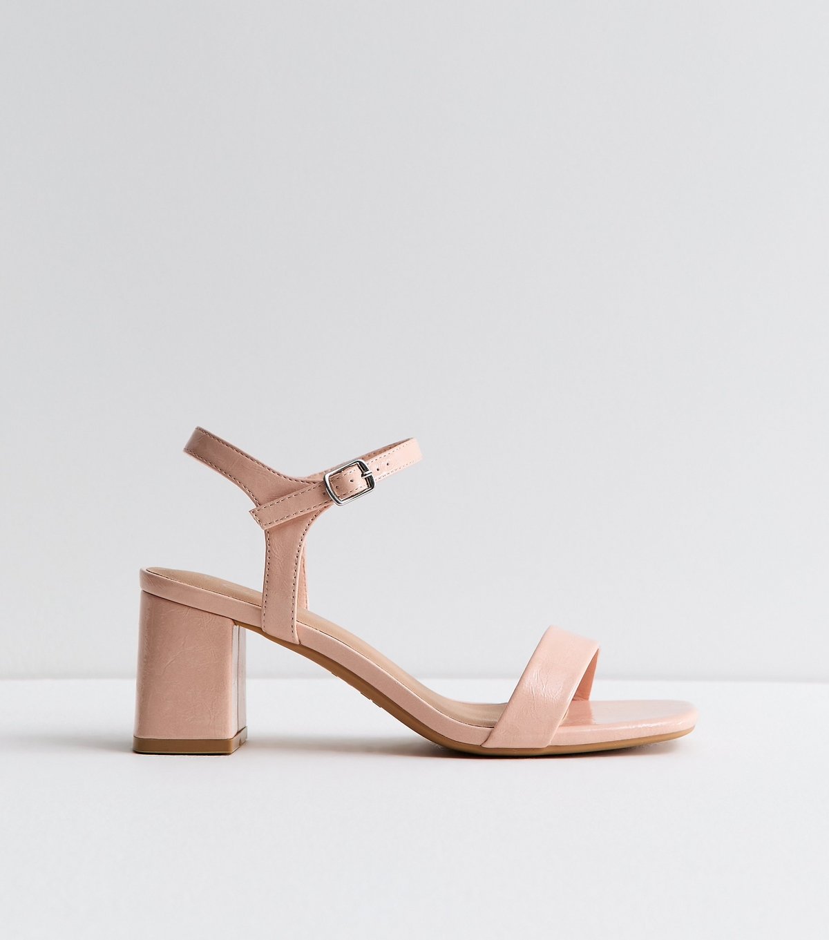 New Look Women's Light Pink Faux Leather Square Toe Block Heel Sandals Vegan New Look - 2