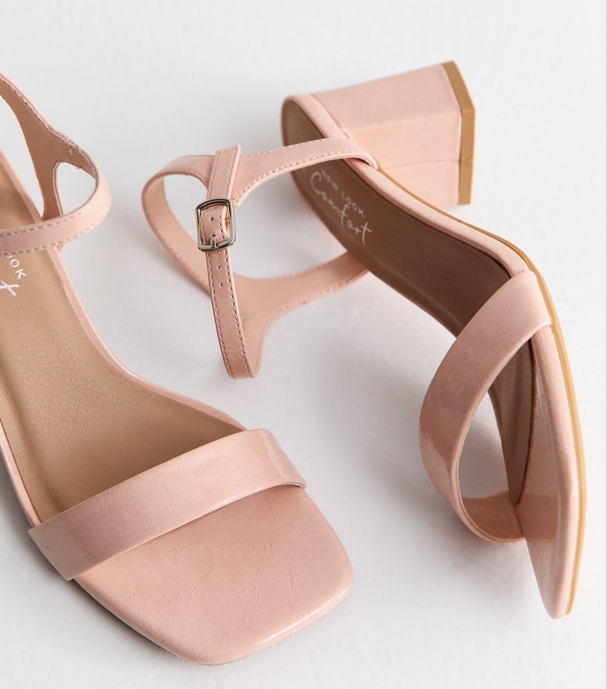 New Look Women's Light Pink Faux Leather Square Toe Block Heel Sandals Vegan New Look - 3