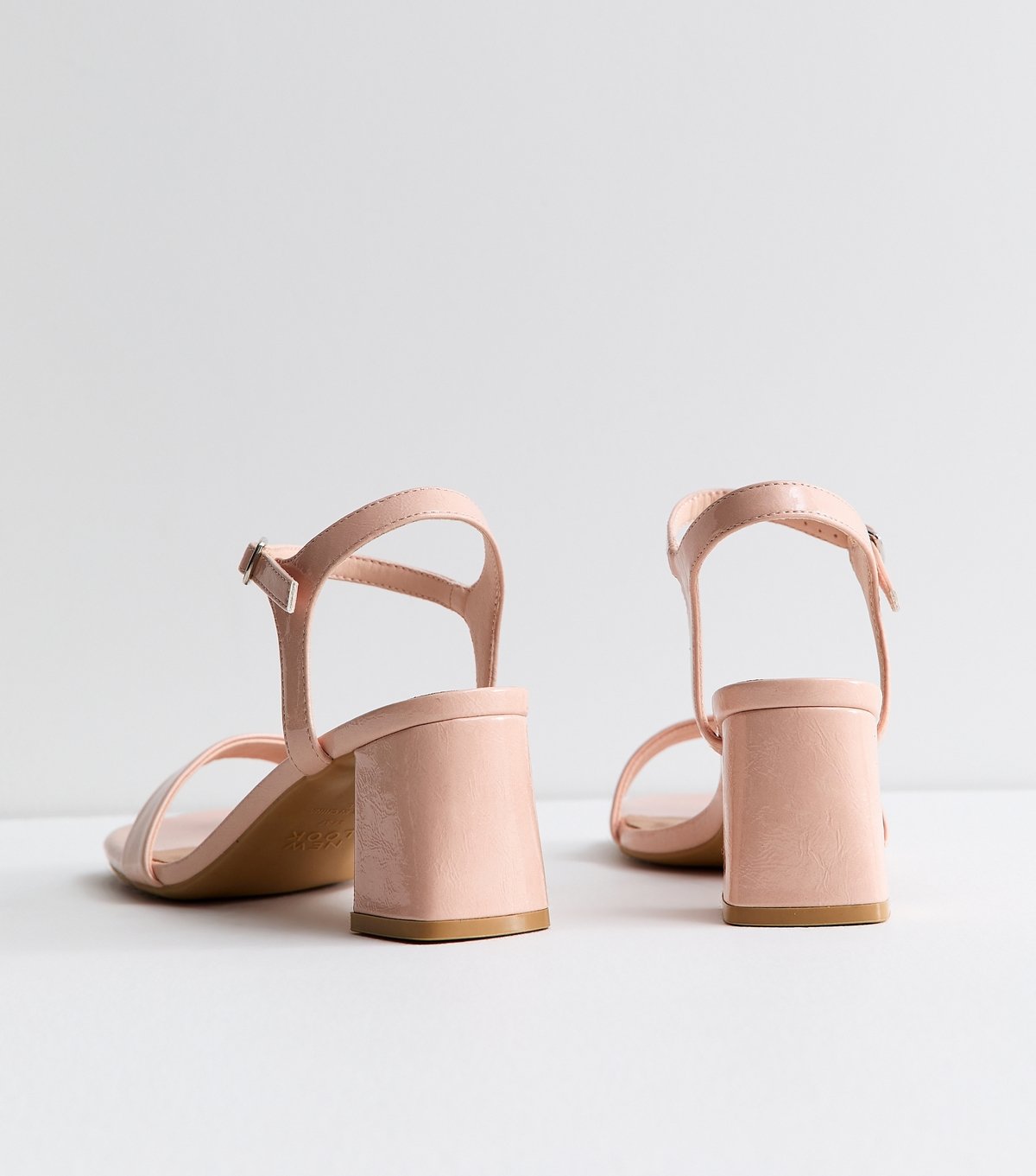 New Look Women's Light Pink Faux Leather Square Toe Block Heel Sandals Vegan New Look - 4