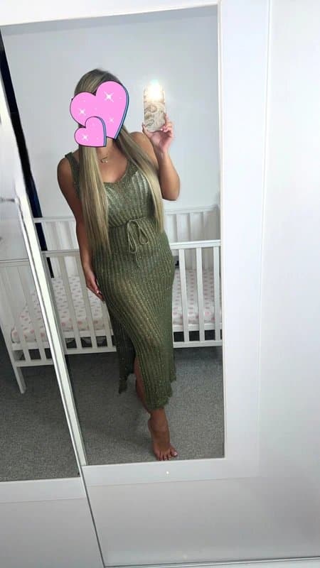 New Look Khaki metallic crotchet knit beach maxi dress