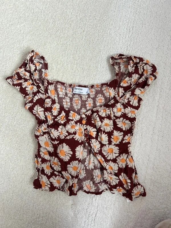 Bershka Brown Floral Crop Top