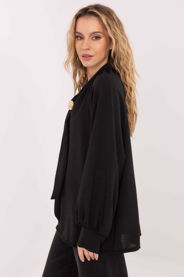 Love Lace Love Lace Women's Viscose Tie Neck Puff Sleeve Blouse Style 221063 in Black - 2