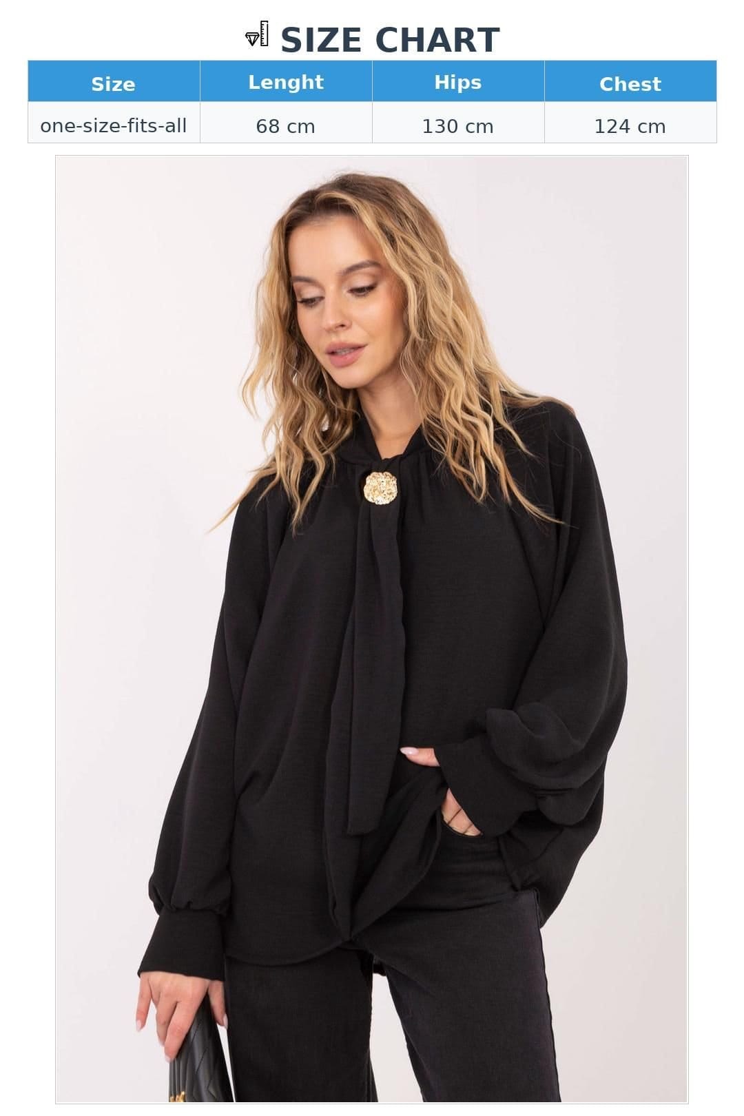 Love Lace Love Lace Women's Viscose Tie Neck Puff Sleeve Blouse Style 221063 in Black - 4