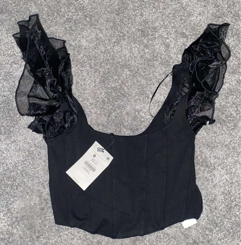 Bershka black tulle corset top