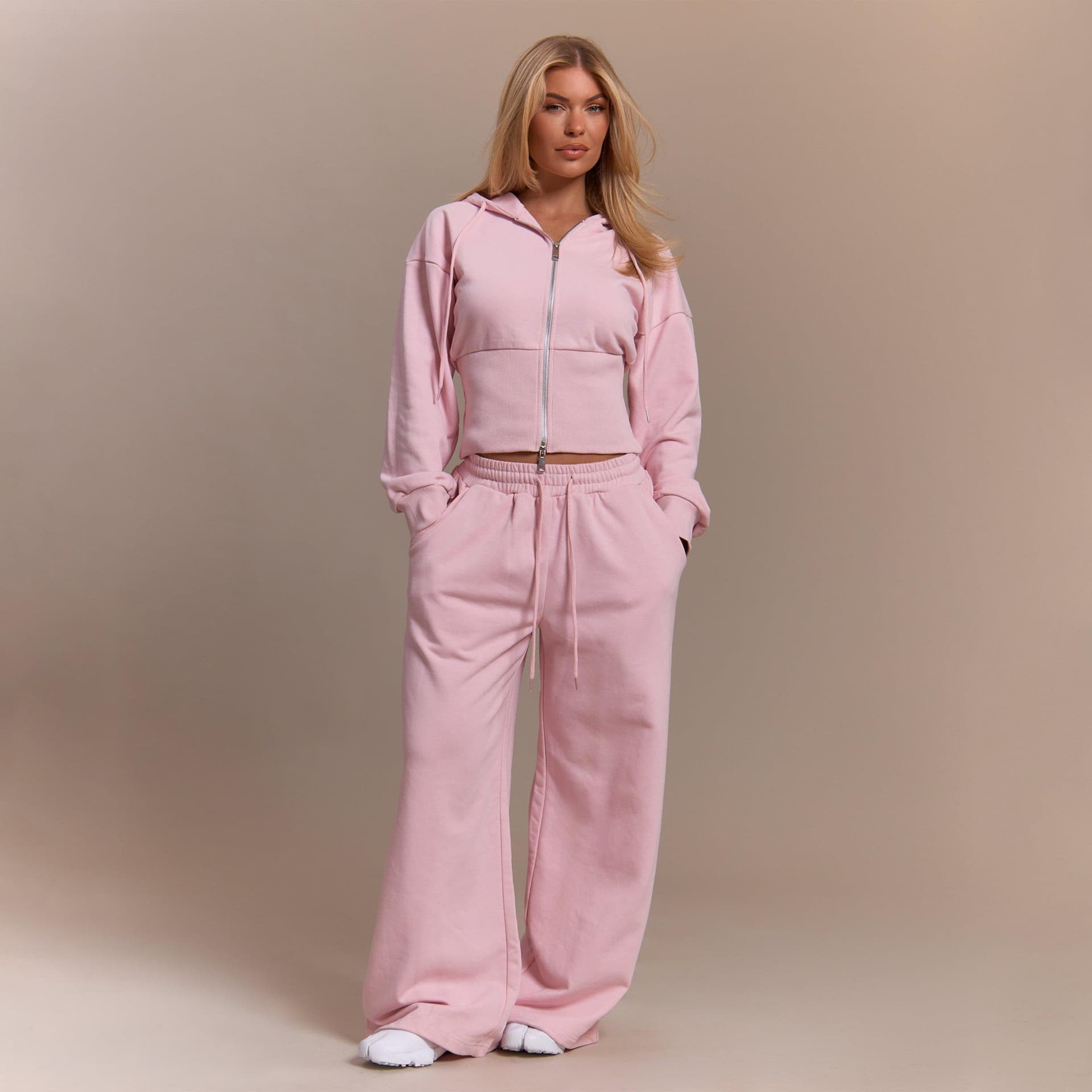 EGO Low Rise Drawstring Waist Wide Leg Jogger In Pink, Women's Size UK 6