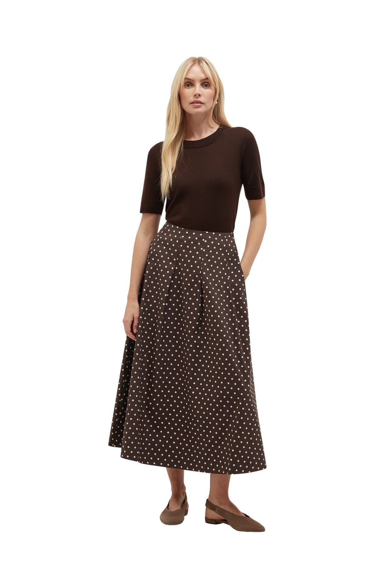 Hobbs London Hobbs London Women's Antonella A-Line Midi Skirt in Chocolate