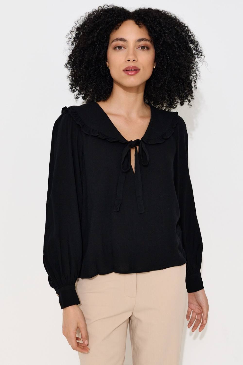 Louche Louche Women's Gaela Moss Crepe Statement Collar Long Sleeve Blouse - 2