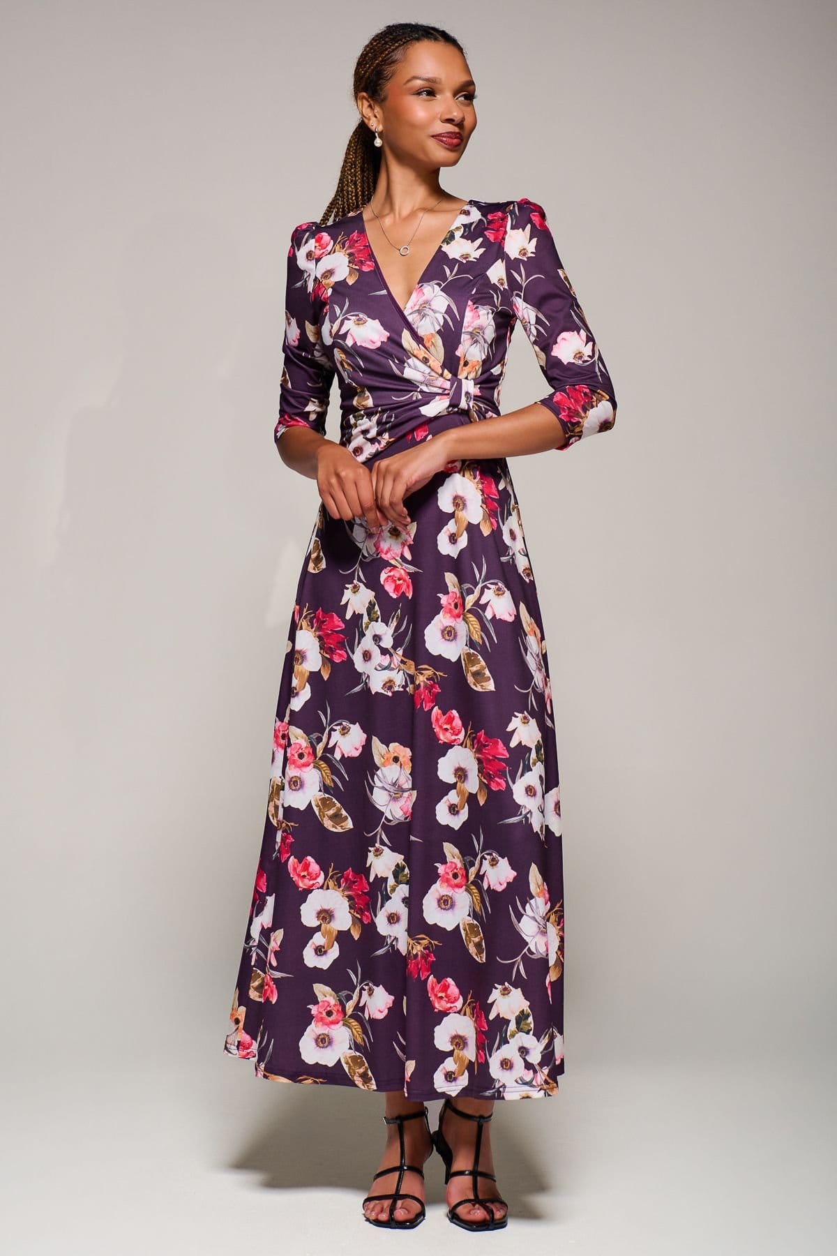 Jolie Moi Jolie Moi Women's Jersey Fit & Flare Maxi Dress in Purple - 4