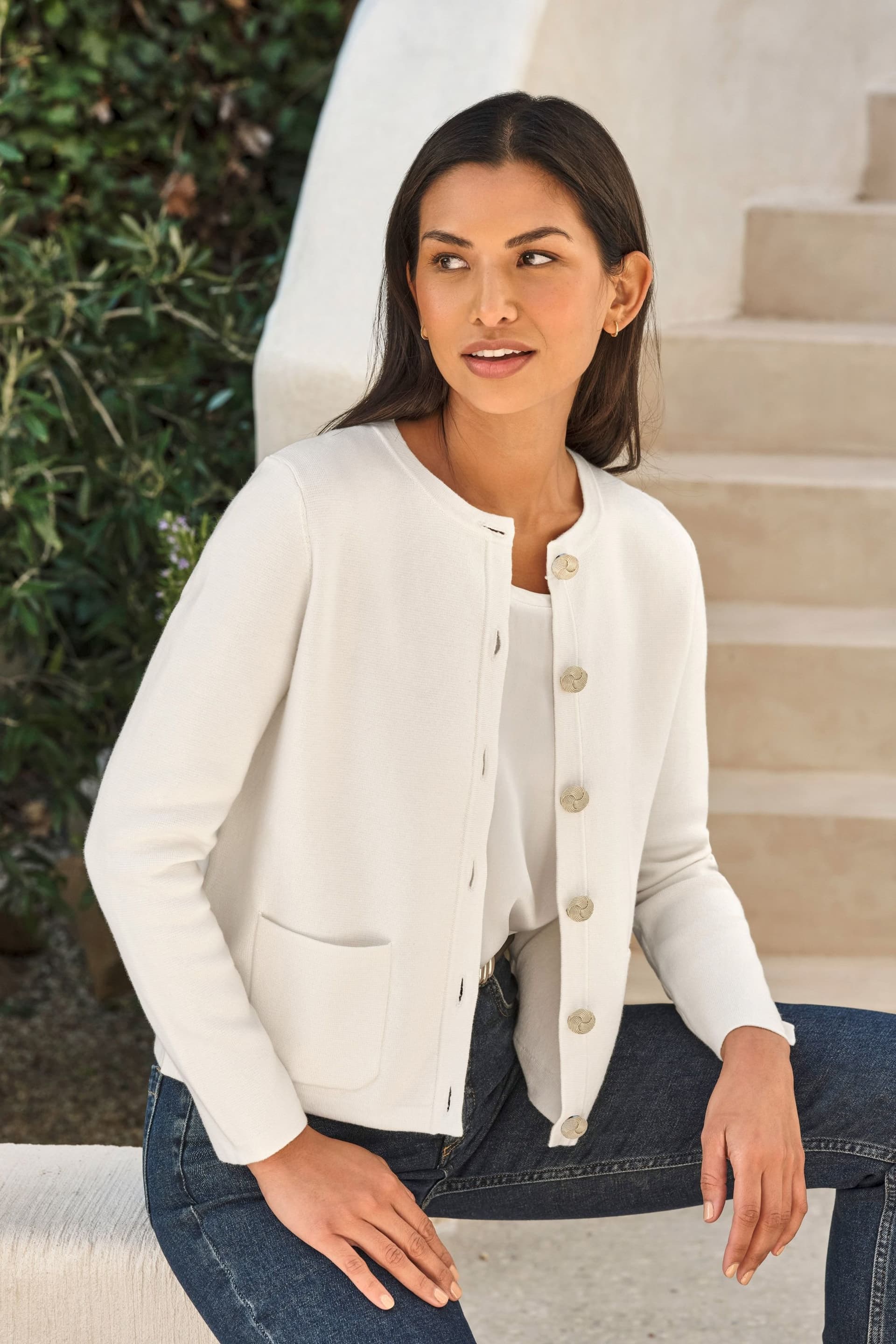 Pure Collection Pure Collection Women's Milano Fancy Button Jacket in Soft White
