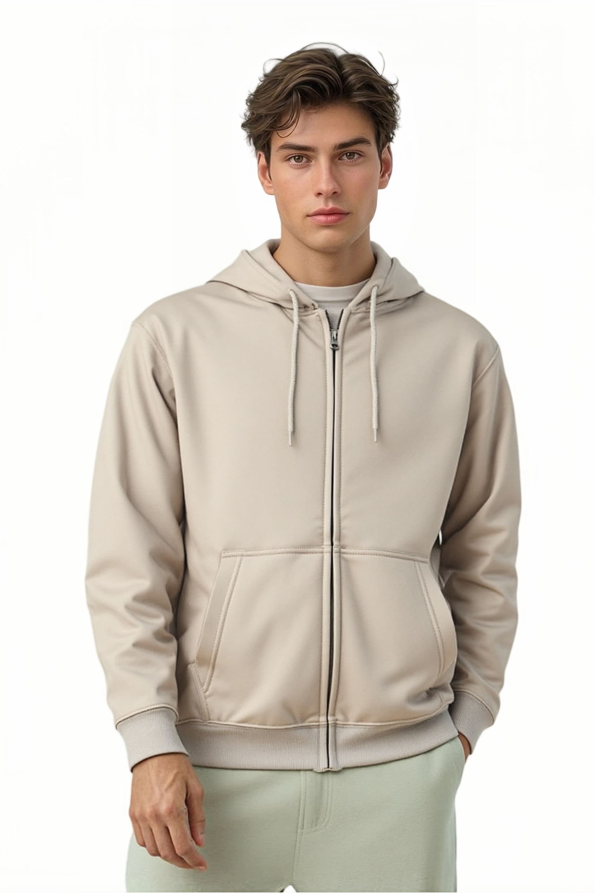 SweetLook SweetLook Men's Plain Full Zip Up Polyester Hoodies for Men Uk in Light Beige