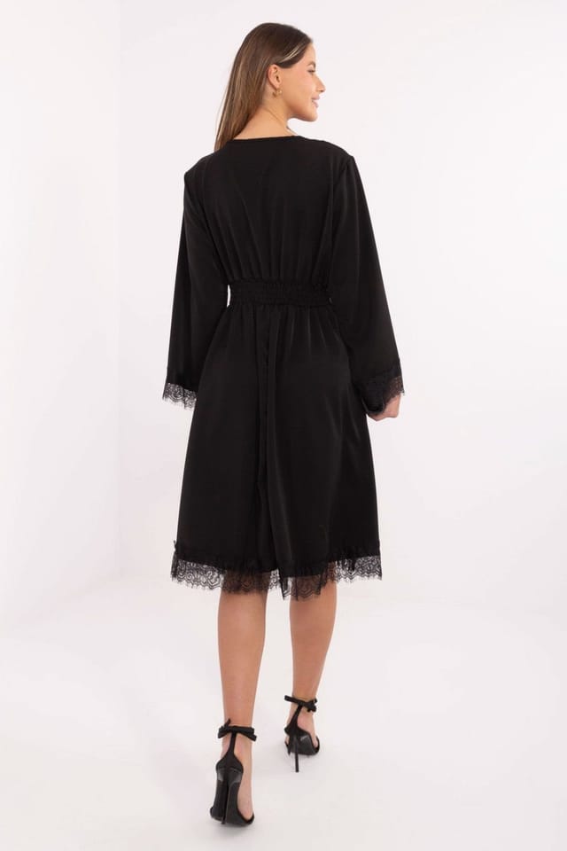 Love Lace Love Lace Women's Elegant Wrap Midi Flared Cocktail Dress in Black - 3